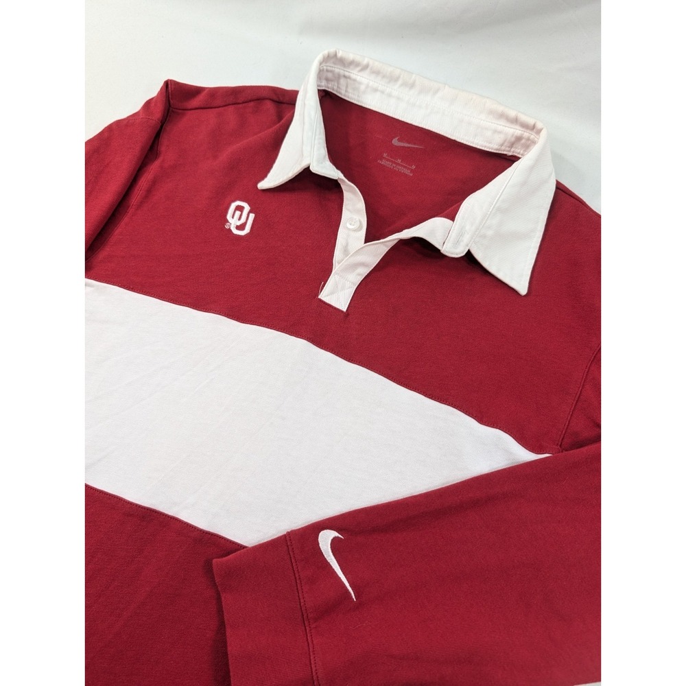 Nike Oklahoma Sooners Rugby Shirt Red/White Mens Size M Long Sleeve Collared